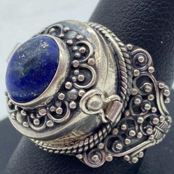 None Jewelry - Vintage .925 Sterling Silver Lapis Poison Pill Ring – Size 6.75, 11.60g.